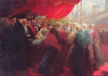 The Bazennes Offering a Silver Fish to Alix of Hesse-Darmstadt, Empress of Russia, in Dunkirk in 1901