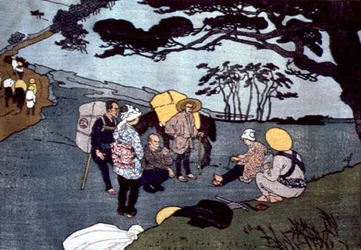 Travellers Break on a Mountain Road in Japan