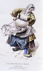 Complete work by Beaumarchais (1732-1799) by Edouard Fournier. drawing by Emile Bayard. Ed. Laplace, Sanchez et Cie, Paris 1876. This is Mother Chaplu in “The Deputies of the Hall”