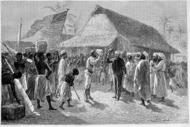 Meeting between Sir Henry Morton Stanley (1841-1904) and David Livingstone (1813-1873), in “Le Tour du Monde”