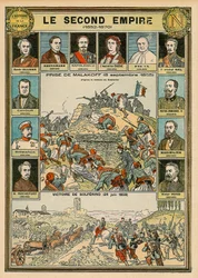 Second Empire 1852 to 1870 - capture of Malakoff 8 September 1855 - victory of Solferino 24 June 1859 - Emile Ollivier, Baron Haussmann, Napoleon III, Imperator Eugenia, Pope Pius IX, Marshal Niel, Victor Emmanuel II of Italy.