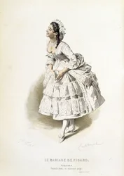 Suzanne in Le mariage de Figaro - in Oeuvres complètes de Beaumarchais, drawings by Emile Bayard, ed. Laplace Sanchez & cie, Paris