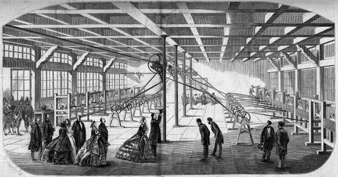 Internal view of the diamond cutting of Messrs. Gaensly and Bernard near the barrier of Maine in 1859, during the visit of Napoleon III and the Empress Eugenie