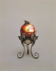 Close-up of a lit glass lamp, Nancy, France