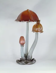 "Les Copin" wrought iron mounted, triple overlay glass table lamp by Galle