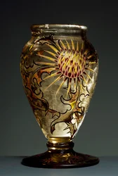 Smoked glass vase with enamel decorations, ca 1890, by Emile Galle, Nancy, France