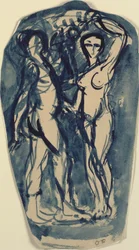 Two Standing, Naked Figures (Adam and Eve?)