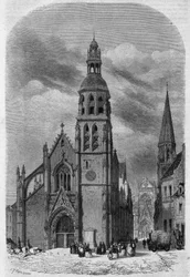 Exterior view of the church of Saint Martin of Vendome, before its demolition in 1857. Engraving by Therond In 