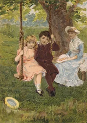 Boy and girl sitting on a swing
