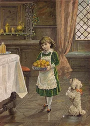Girl carrying a bowl of fruit