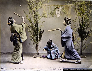 Young Japanese girls playing Hanetsuki