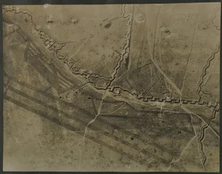 Aerial photograph with WWI trenches, 1918