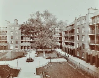 Caledonian Road Buildings: View of Courtyard, Gardens and Flats, London