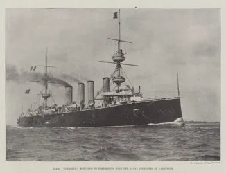 HMS Powerful returned to Portsmouth with the Naval Defenders of Ladysmith
