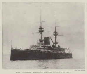 HMS Victorious stranded at Port Said on her Way to China