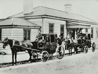 Horse-drawn cabs at Westbourne Park Station