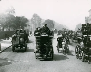 Horse-Drawn Traffic on a Busy Road