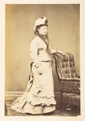 Japanese woman in European dress, Full-length standing studio portrait