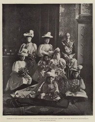 Marriage of Lady Margaret Grosvenor to Prince Adolphus of Teck at Eaton Hall, Chester, the Bride, Bridegroom, and Bridesmaids