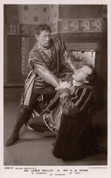 Othello throttling Iago, Lewis Waller and H B Irving