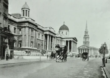 Saint Martin in the Fields and The National Gallery, Trafalgar Square, Westminster: north side looking east, 1896