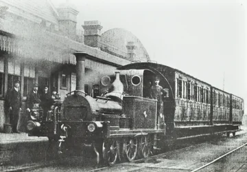 South Dock Station: a four wheel coupled tank locomotive at the station