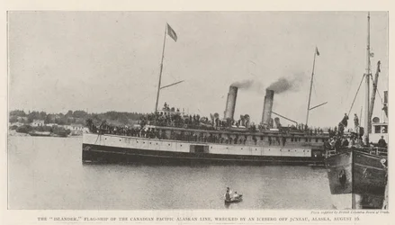 The Islander, Flag-Ship of the Canadian Pacific Alaskan Line, wrecked by an Iceberg off Juneau, Alaska, 16 August