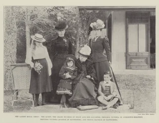 The Latest Royal Group, the Queen, the Grand Duchess of Hesse and Her Daughter, Princess Victoria of Schleswig-Holstein, Princess Victoria, Eugenie of Battenberg, and Prince Maurice of Battenberg
