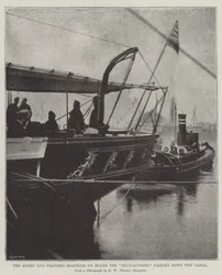 The Queen and Princess Beatrice, on Board the Enchantress, passing down the Canal