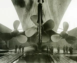 The Titanics propellers in the Thompson Graving Dock of Harland and Wolff, Belfast, Ireland, 1910-11