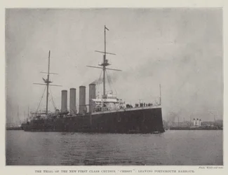 The Trial of the New First Class Cruiser Cressy, leaving Portsmouth Harbour