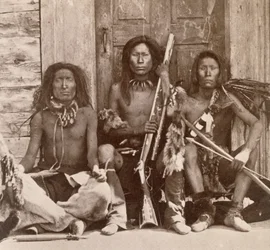 Three Indian Braves, photographed by the Royal Engineers on the Forty-Ninth Parallel