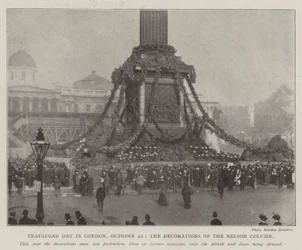 Trafalgar Day in London, 21 October, the Decorations of the Nelson Column
