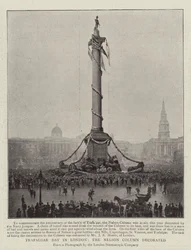 Trafalgar Day in London, the Nelson Column Decorated