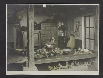 Two Children Eating, Inside a House, Photograph Album of Korea