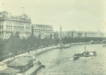 Victoria Embankment, Westminster: looking north from Hungerford Bridge, 1895