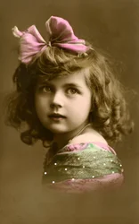 Victorian Girl with a Pink Bow in Her Hair