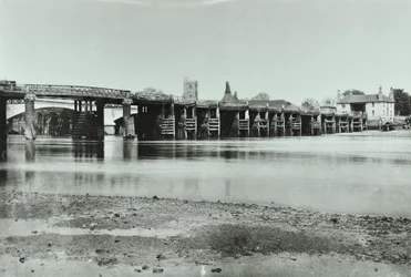 View of Old and New Putney Bridges with Oast House and All Saints Church in Background, 1885