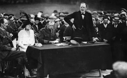 Winston Churchill during a speech in Enfield, England