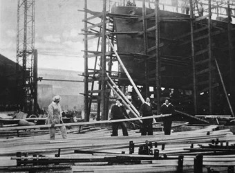 Women at work in a Naval ship-building yard