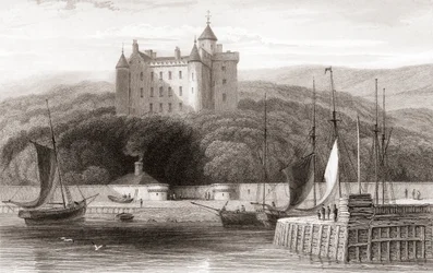 19th century view of Dunrobin Castle, Sutherland, Scotland. From Churton