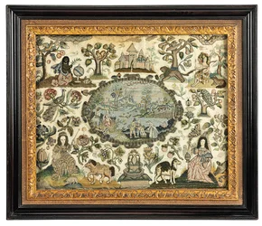 A Charles II Needlework Picture of Africa and the New World, c.1660-70