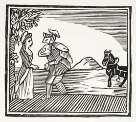 A Gentleman going to consult with Mother Bunch, illustration from Chap-books of the Eighteenth Century by John Ashton, pub. 1882