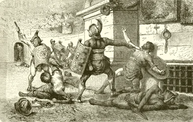 A Roman Holiday. Combat of Gladiators. The Vanquished appealing to the Spectators