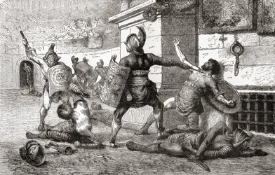 A Combat Between Gladiators in Ancient Rome, from Ward and Lock