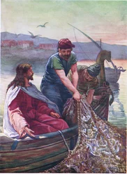 A great draught of fishes, from The Bible Picture Book published by Thomas Nelson, c.1950