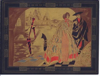 A Hand-Coloured French Pochoir Greeting Card of a Venetian Scene, c.1920