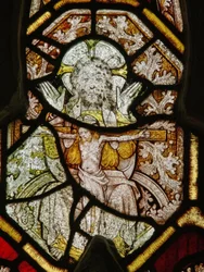 A north window depicting the Trinity
