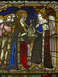 A panel in the east window depicting St Helen with Emperor Constantine
