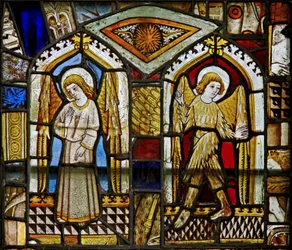 A panel in the east window depicting angels, one feathered